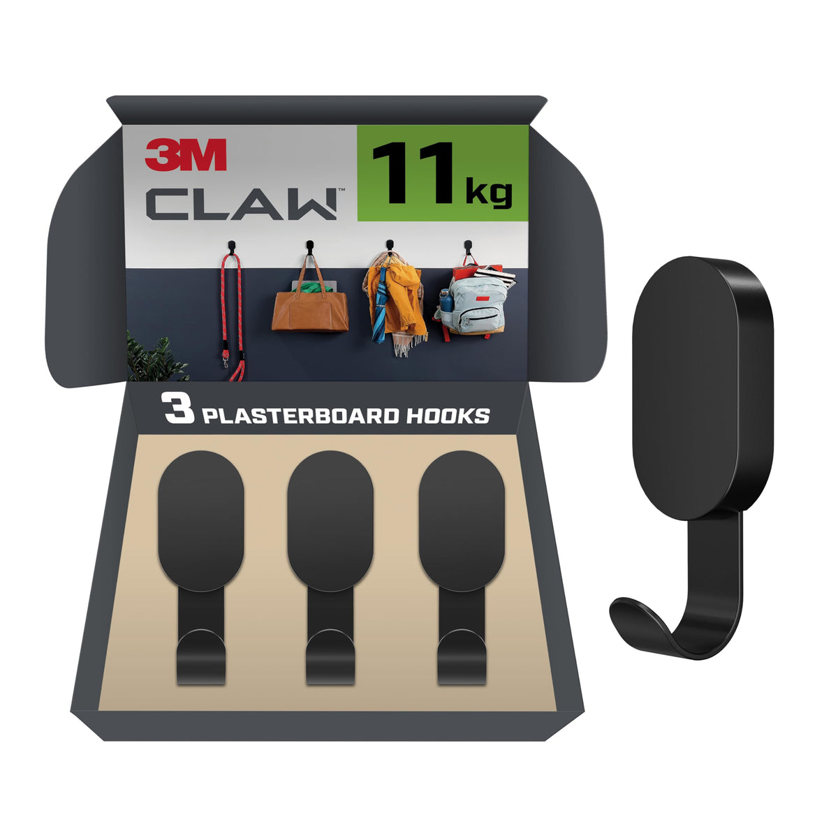 3M Claw Plasterboard Hook, Holds up to 11 kg - 3 Pack