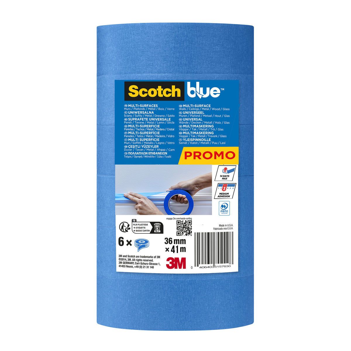 ScotchBlue Multi-Surface Premium Masking Tape, 36mm x 41m - 6 Rolls