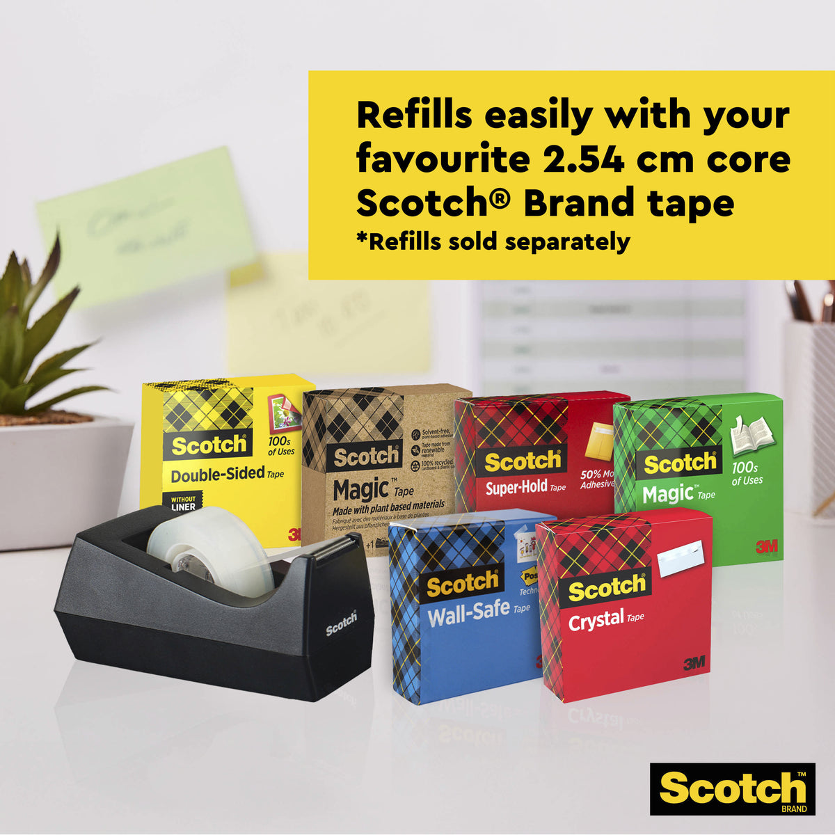 Scotch Desktop Tape Dispenser C38, Black + Scotch MagicTape, 19 mm x 33 m, 1 Roll