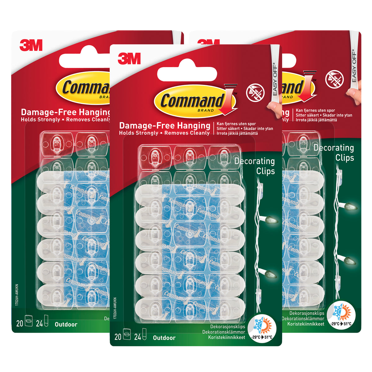 Command Clear Outdoor Decorating Clips 17026H-AW (3 Packs) - 60 Clips