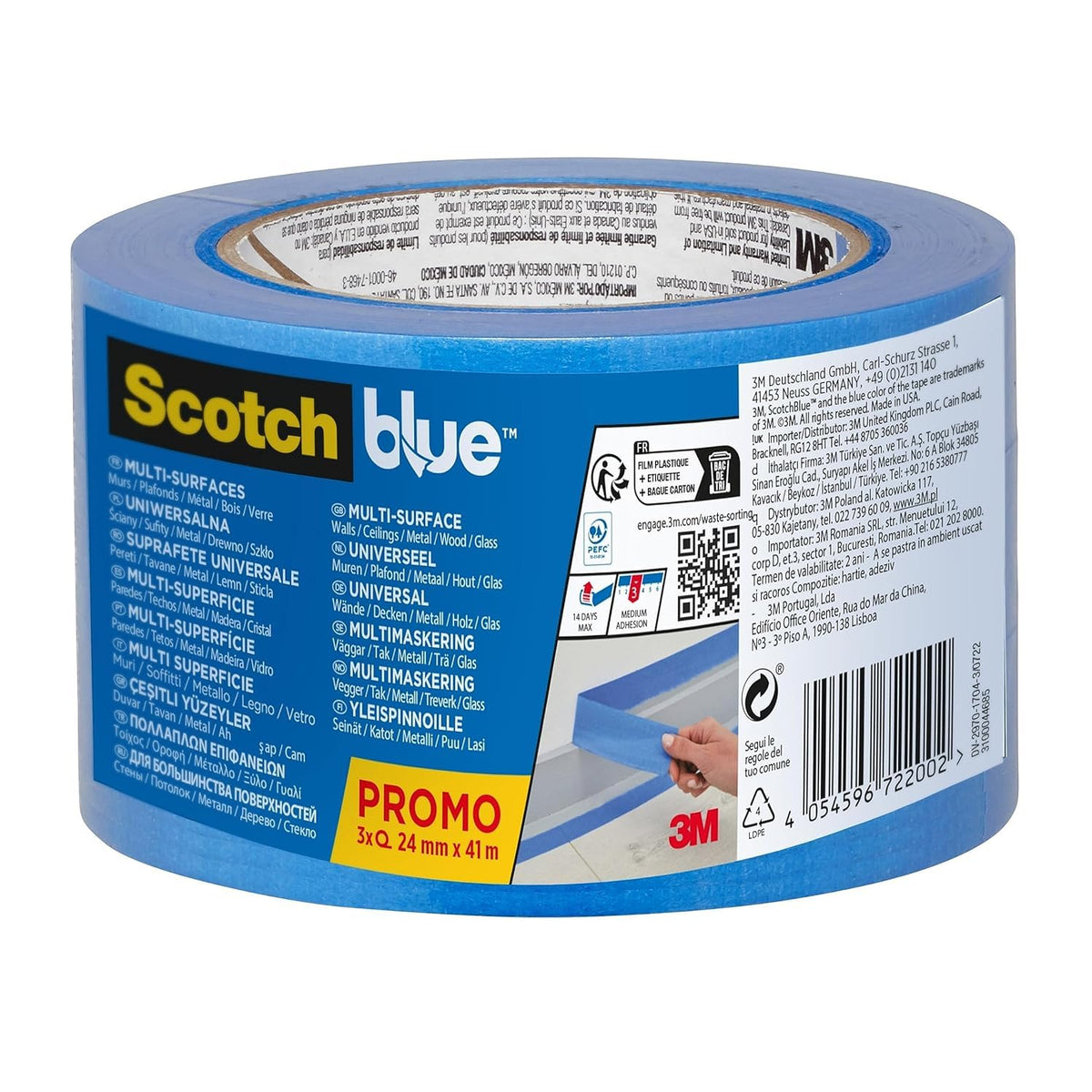 ScotchBlue Multi-Surface Premium Masking Tape, 24mm x 41m - 3 Rolls