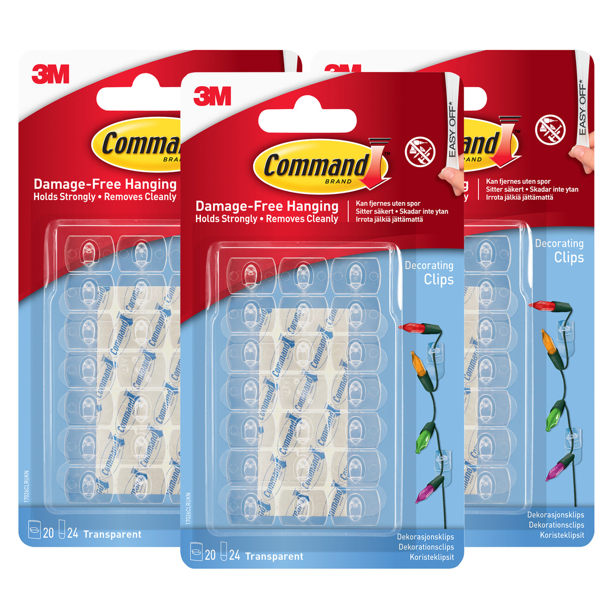 Command Clear Decorating Clips 17026CLR (3 Packs) - 60 Clips