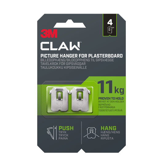 3M Claw Plasterboard Picture Hanging Wall Hooks, Holds up to 11 kg - 4 Pack