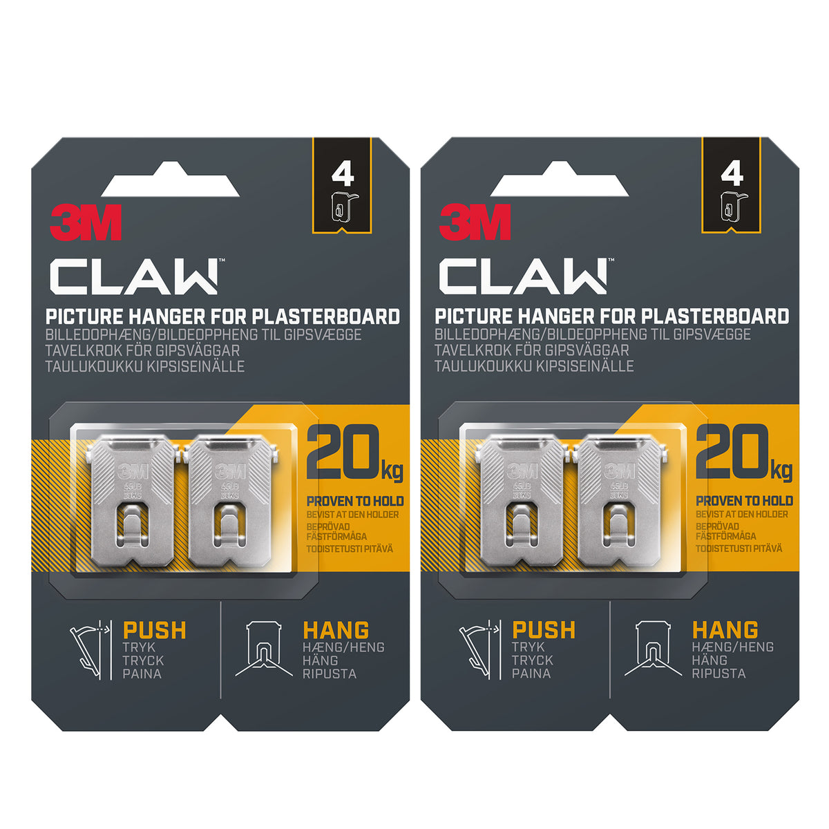 3M Claw Plasterboard Picture Hanging Wall Hooks, Holds up to 20 kg - 8 Pack