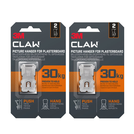3M Claw Plasterboard Picture Hanging Wall Hooks, Holds up to 30 kg - 4 Pack