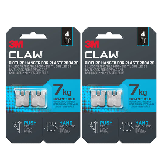 3M Claw Plasterboard Picture Hanging Wall Hooks, Holds up to 7 kg - 8 Pack