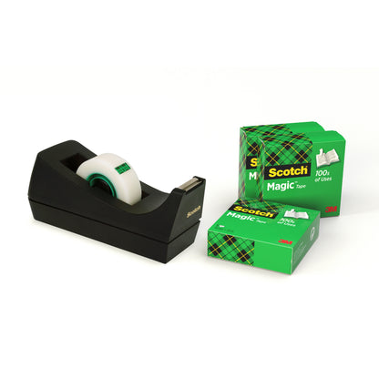 Scotch Desktop Tape Dispenser C38, Black + Scotch MagicTape, 19 mm x 33 m, 4 Rolls