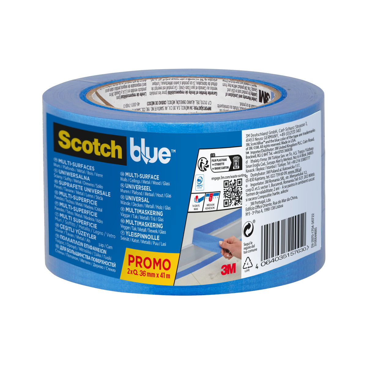 ScotchBlue Multi-Surface Premium Masking Tape, 36mm x 41m - 2 Rolls