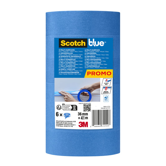 ScotchBlue Multi-Surface Premium Masking Tape, 36mm x 41m - 6 Rolls