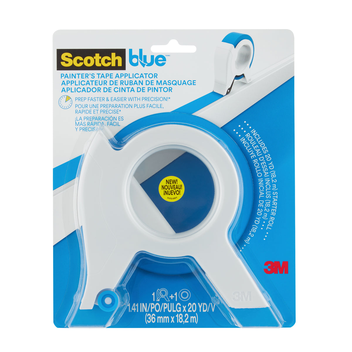 ScotchBlue Multi-Surface Premium Masking Tape Applicator with 1 Roll, 36mm x 18.2m
