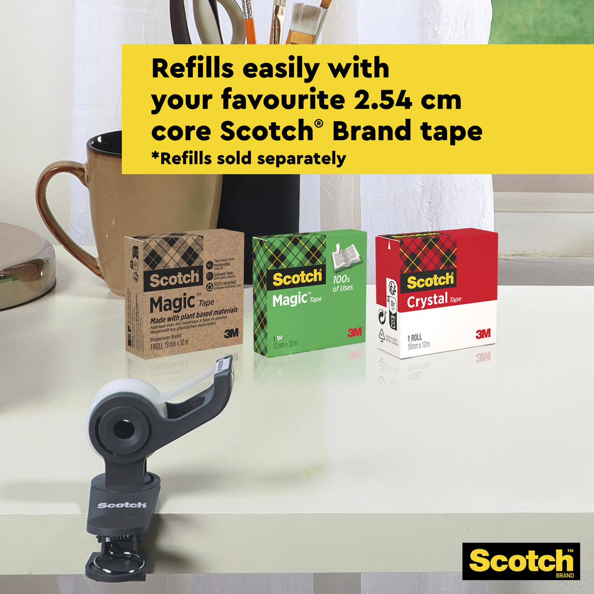 Scotch Clip&Twist Dispenser C19, Teal + Magic Tape, 1 Roll, 19 mm x 8.89 m
