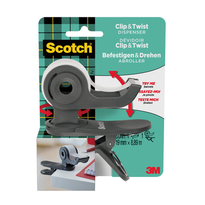 Scotch Clip&Twist Dispenser C19, Grey + Magic Tape, 1 Roll, 19 mm x 8.89 m
