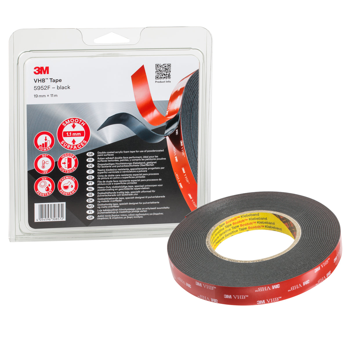 3M VHB Adhesive Tape, 19mm x 11M, Thickness 1.0mm Black