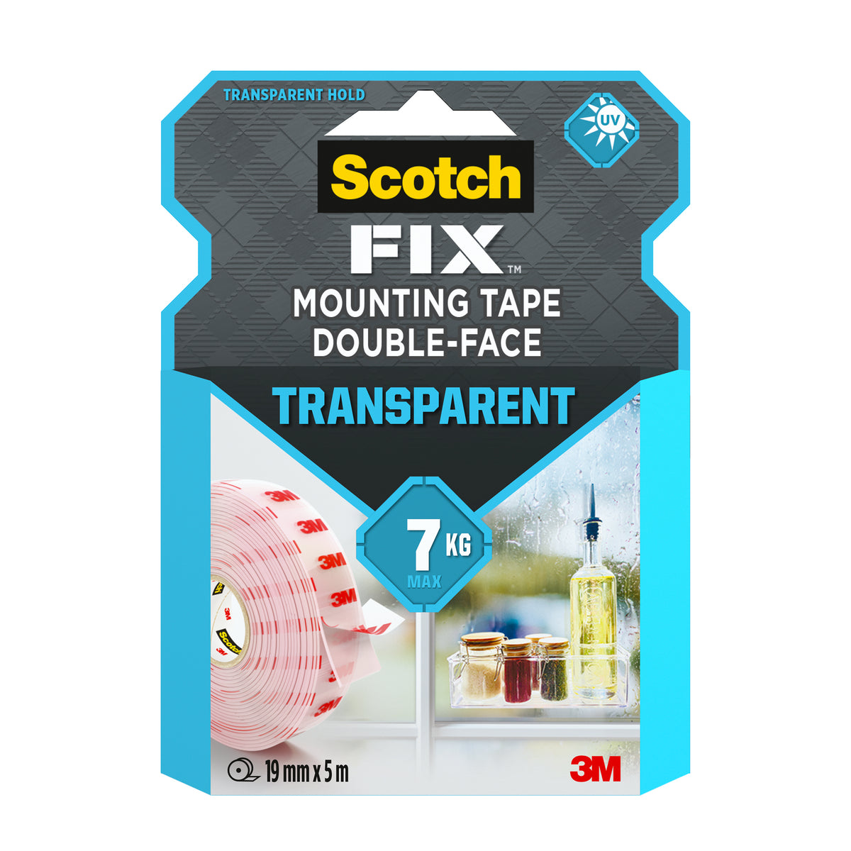 Scotch-Fix Transparent Mounting Tape, 19mm x 5M