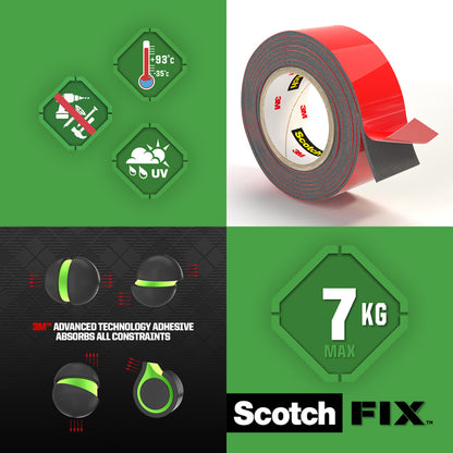 Scotch-Fix Exterior Mounting Tape, 19mm x 5M