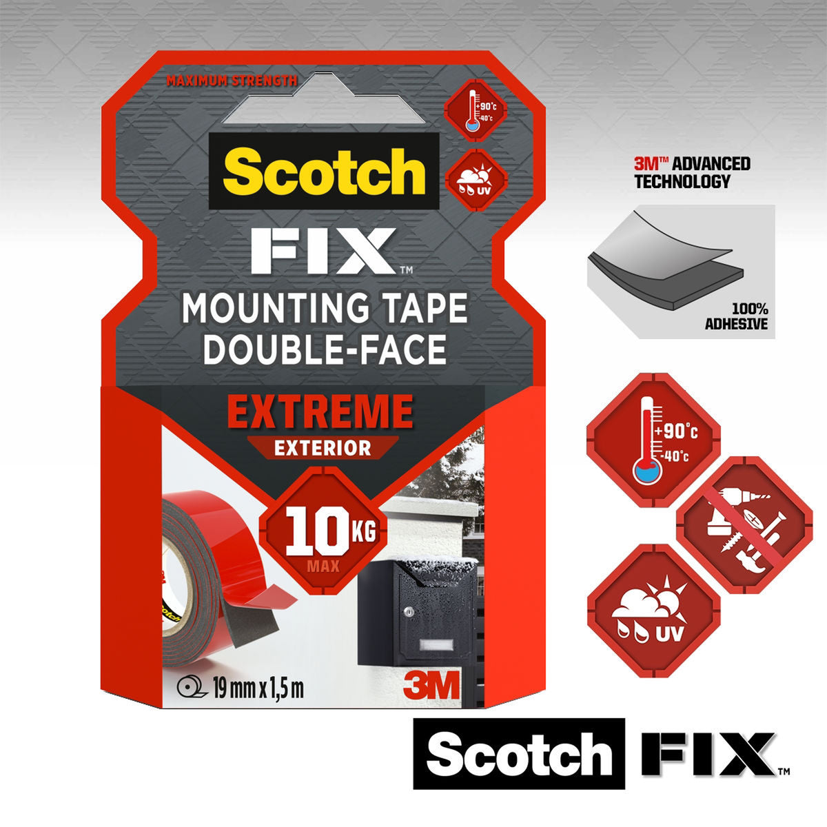 Scotch-Fix Extreme Exterior Mounting Tape, 19mm x 1.5M