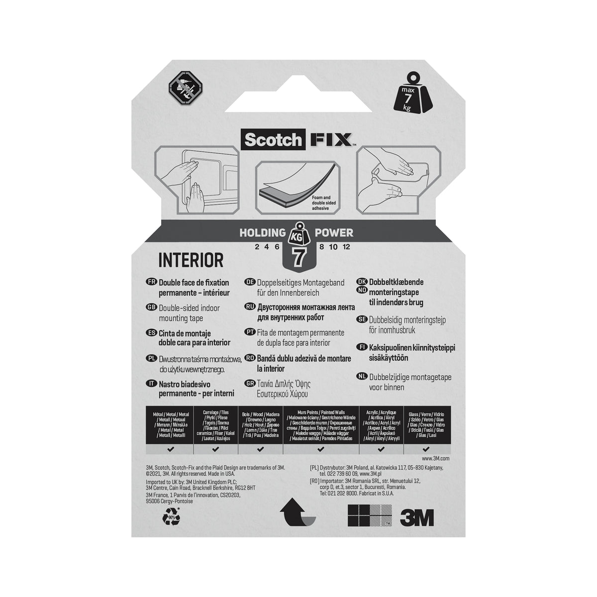 Scotch-Fix Interior Mounting Tape, 19mm x 1.5M
