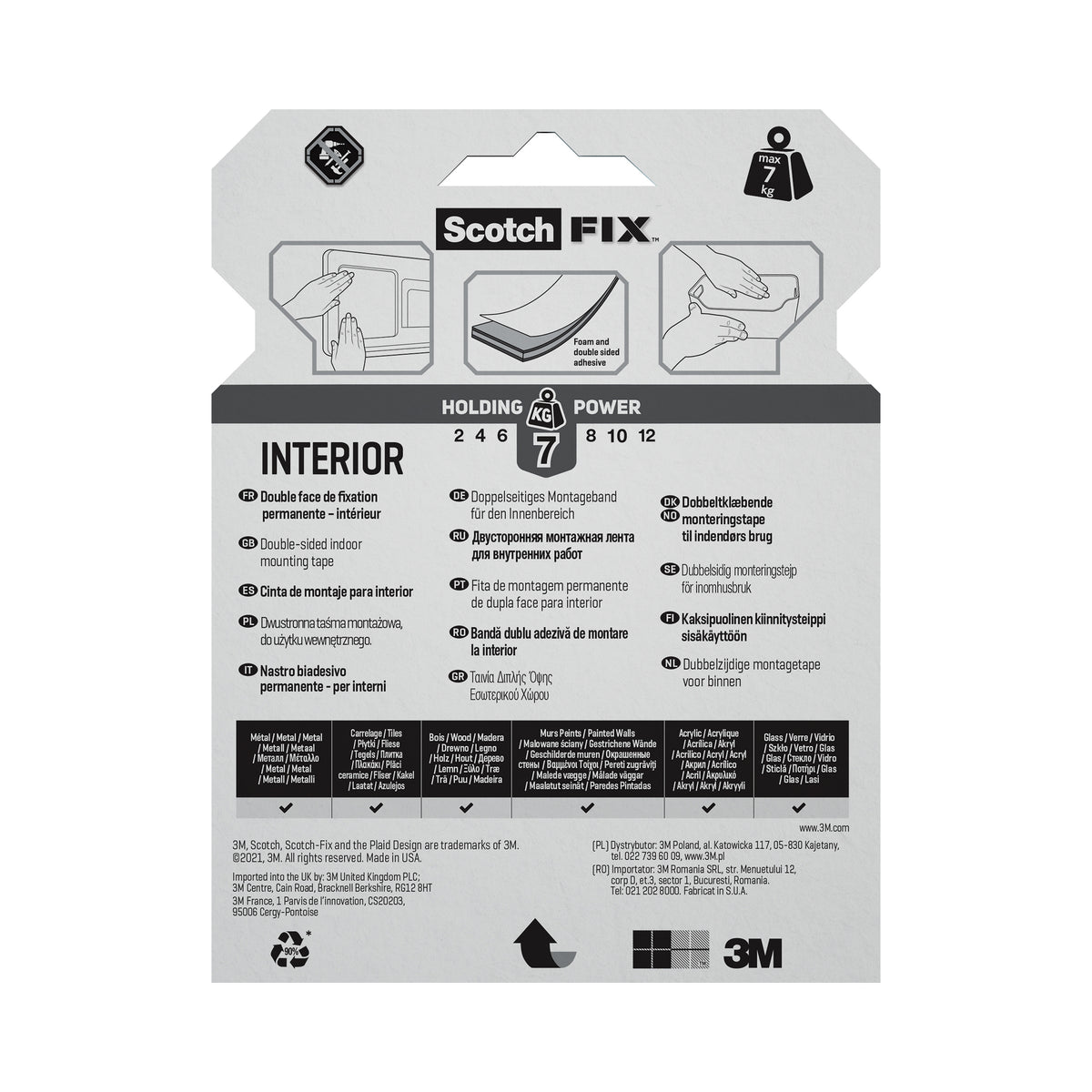 Scotch-Fix Interior Mounting Tape, 19mm x 5M