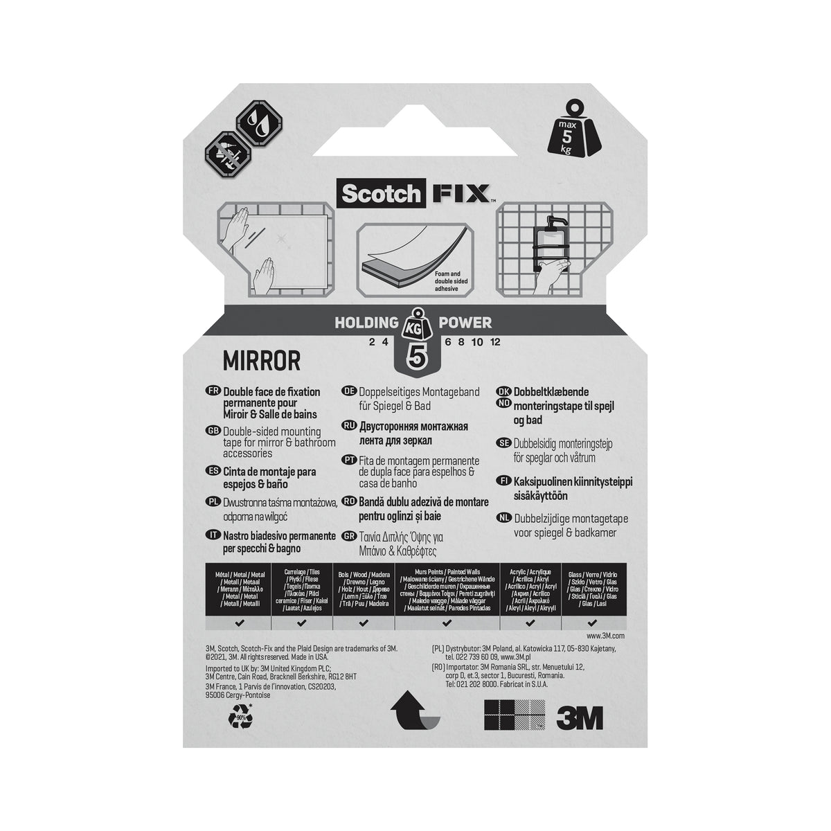 Scotch-Fix Mirror Mounting Tape, 19mm x 1.5M