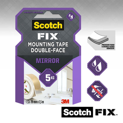 Scotch-Fix Mirror Mounting Tape, 19mm x 1.5M