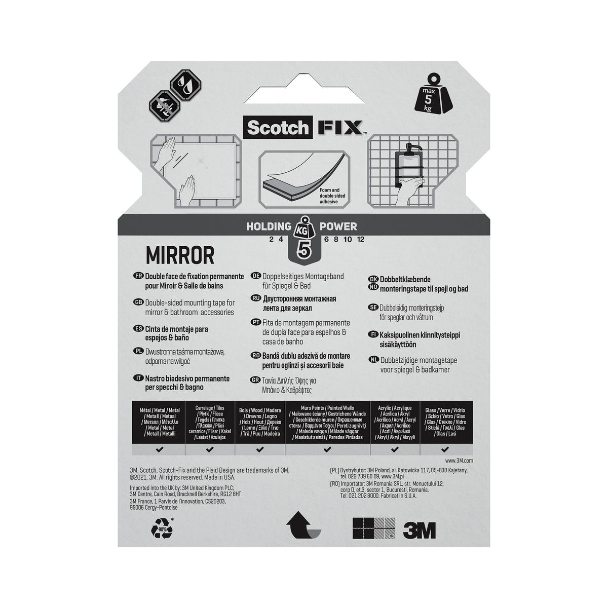 Scotch-Fix Mirror Mounting Tape, 19mm x 5M