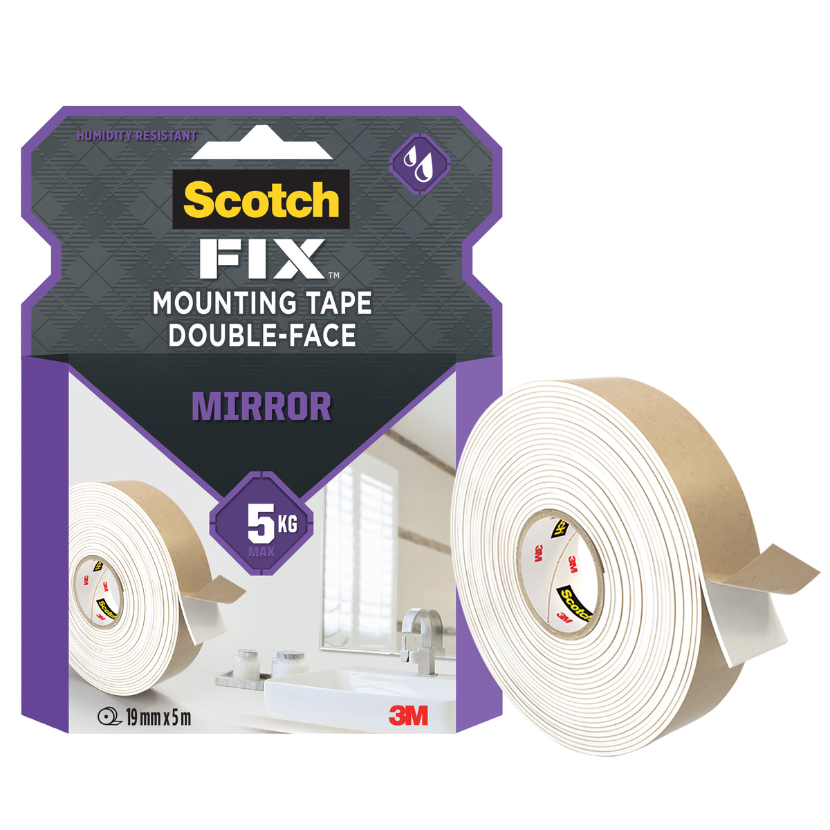 Scotch-Fix Mirror Mounting Tape, 19mm x 5M