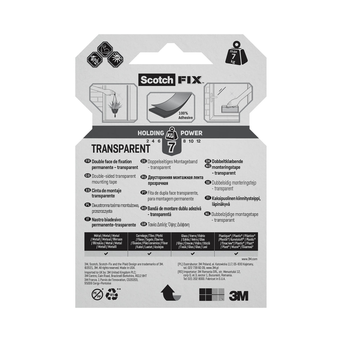 Scotch-Fix Transparent Mounting Tape, 19mm x 1.5M