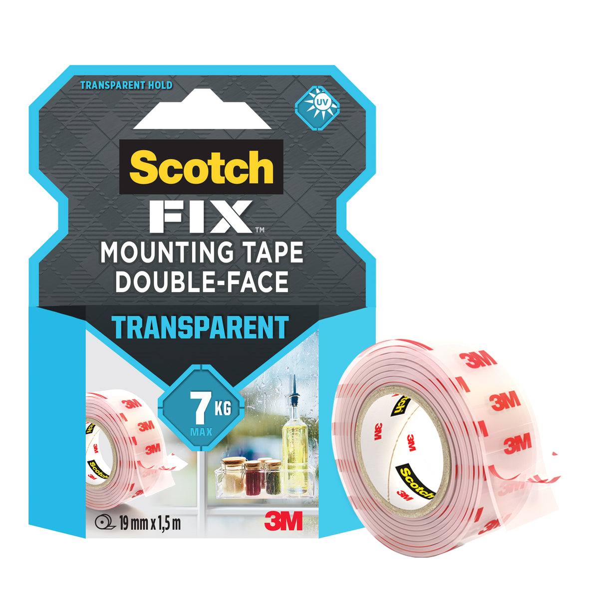 Scotch-Fix Transparent Mounting Tape, 19mm x 1.5M