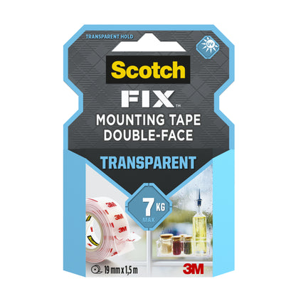 Scotch-Fix Transparent Mounting Tape, 19mm x 1.5M