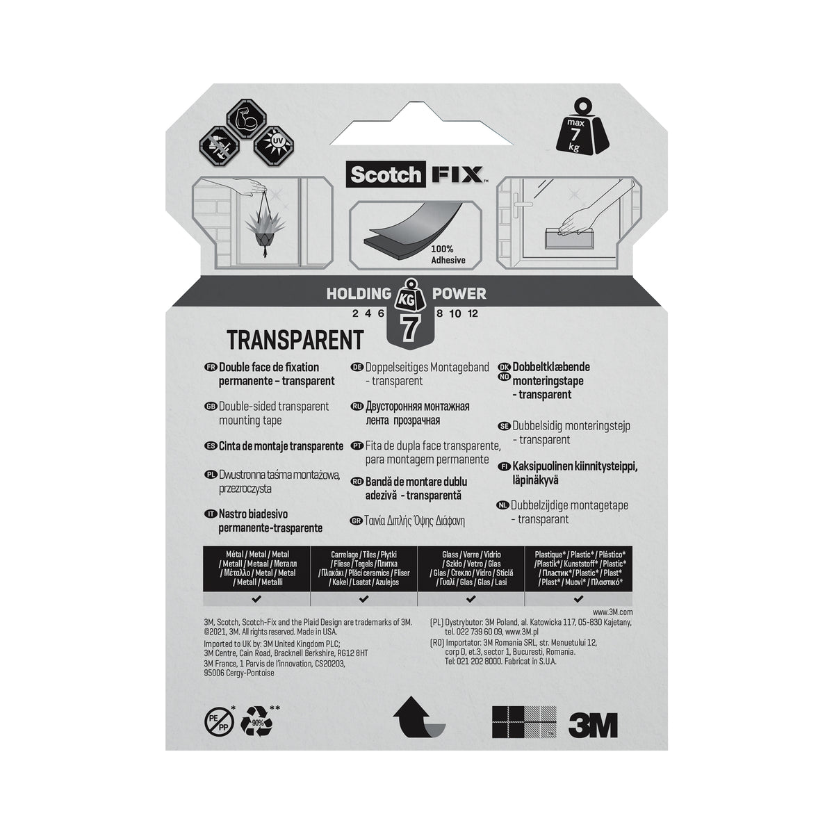 Scotch-Fix Transparent Mounting Tape, 19mm x 5M