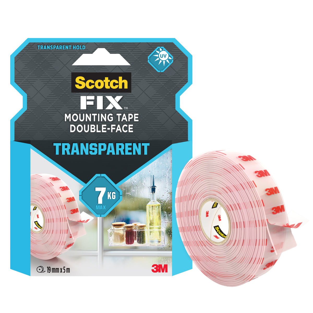 Scotch-Fix Transparent Mounting Tape, 19mm x 5M