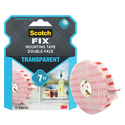 Scotch-Fix Transparent Mounting Tape, 19mm x 5M